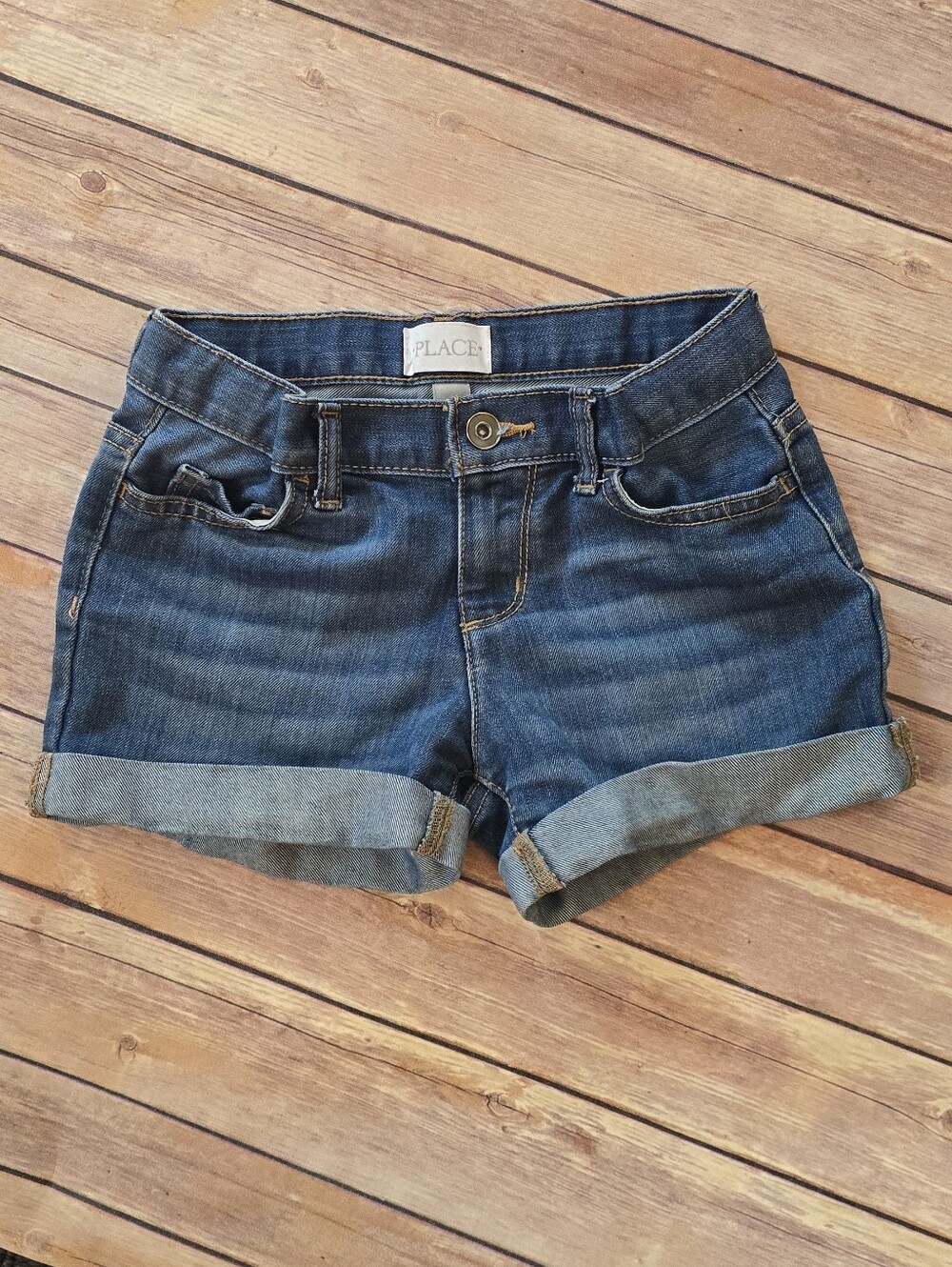 The Children's Place Girls' Dark Blue Denim Roll-Cuff Shorts